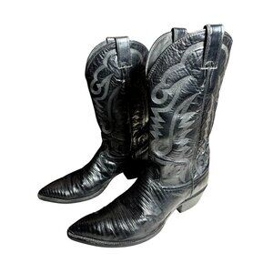 Justin Boots Cowboy Boots Black Faux Iguana Lizard size12D